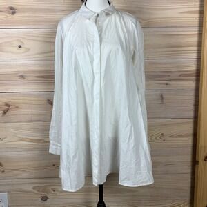 Maeve Button Down Shirt Dress Women 8 White Oversized Raglan Cotton A Line Tunic